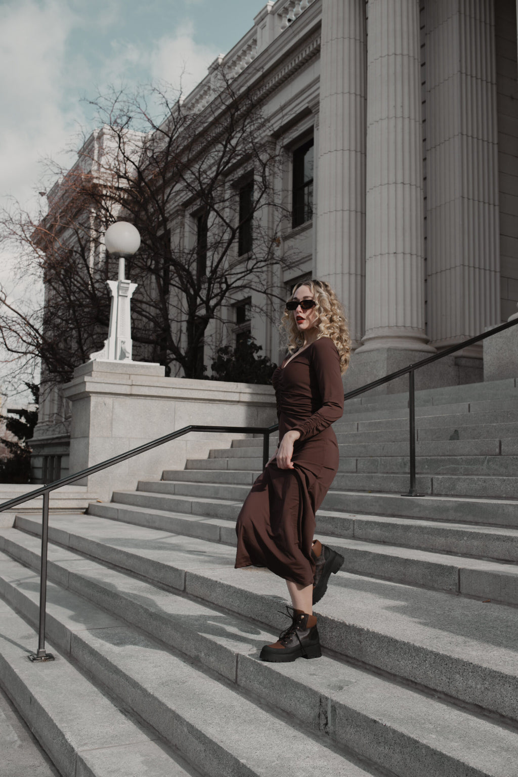 Ruched Dress: Chocolate