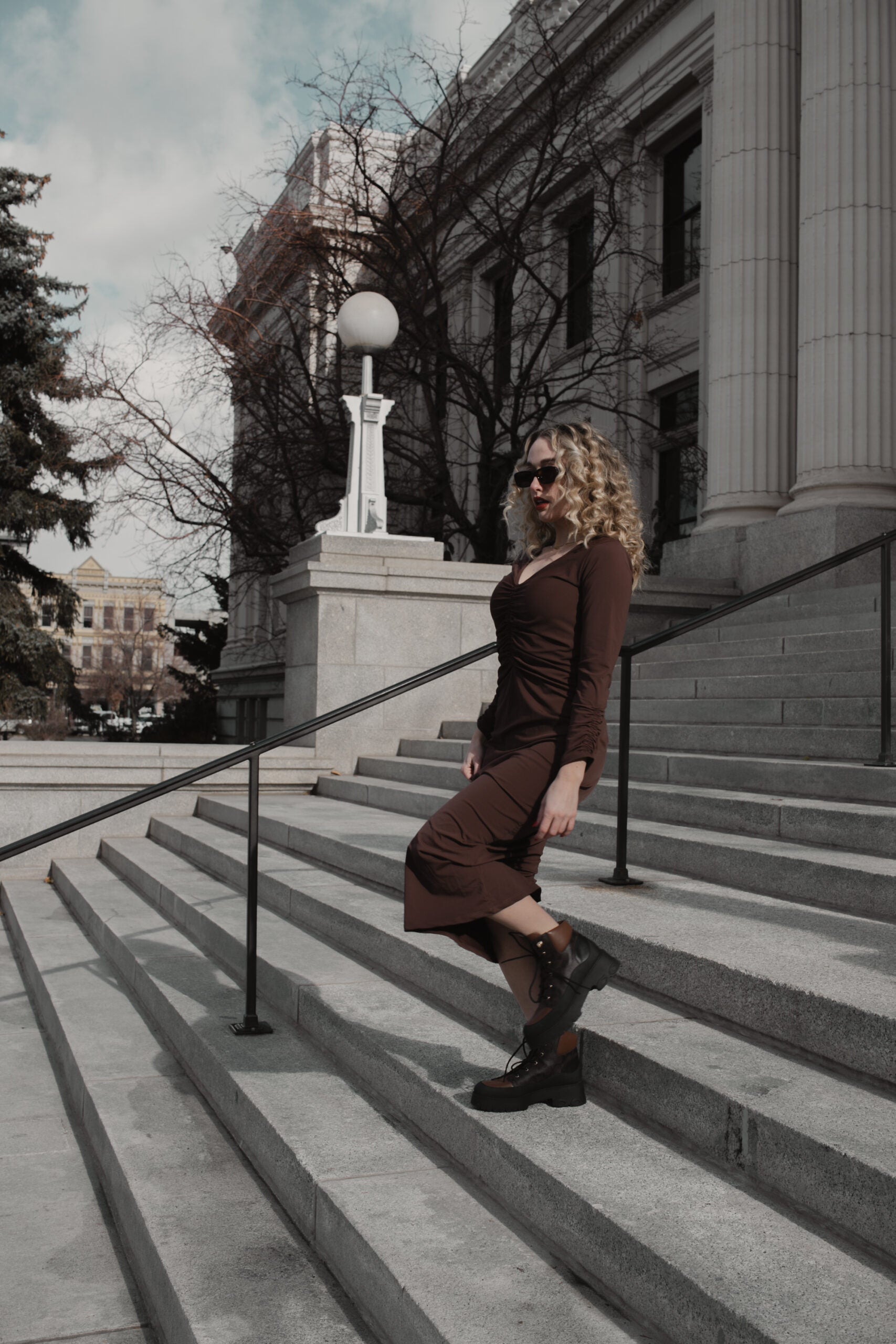 Ruched Dress: Chocolate