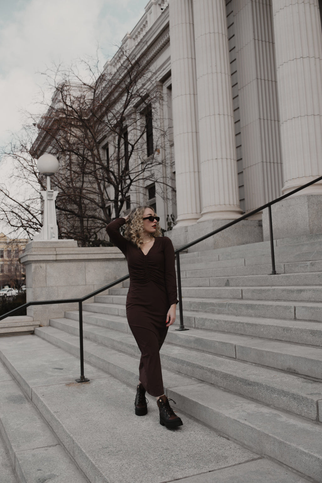 Ruched Dress: Chocolate