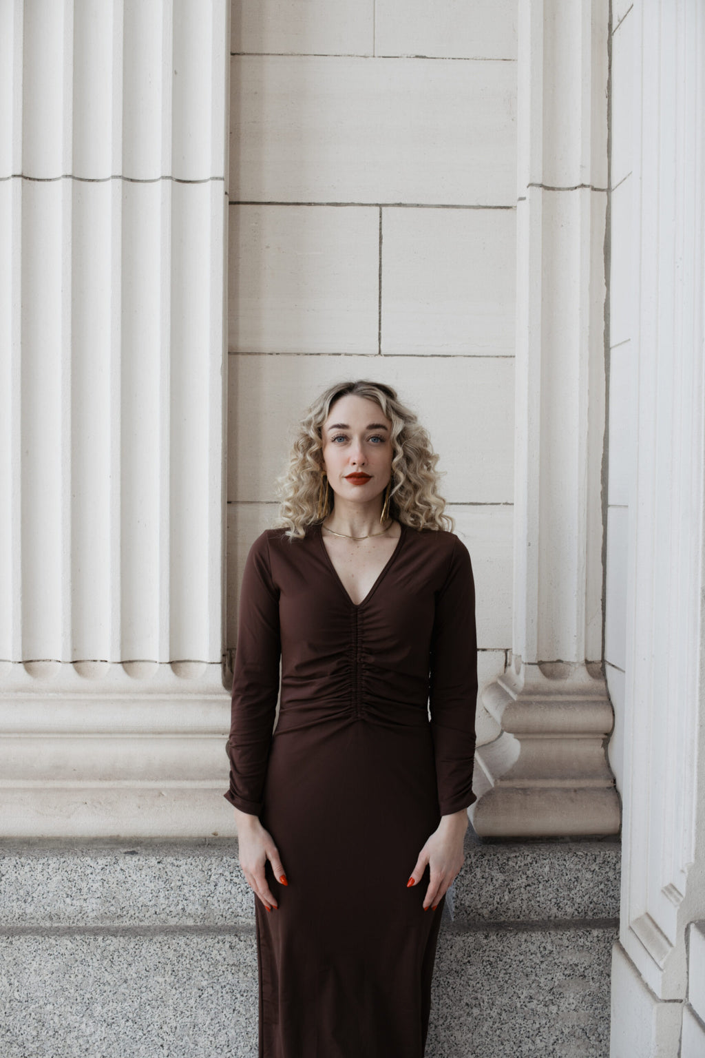 Ruched Dress: Chocolate