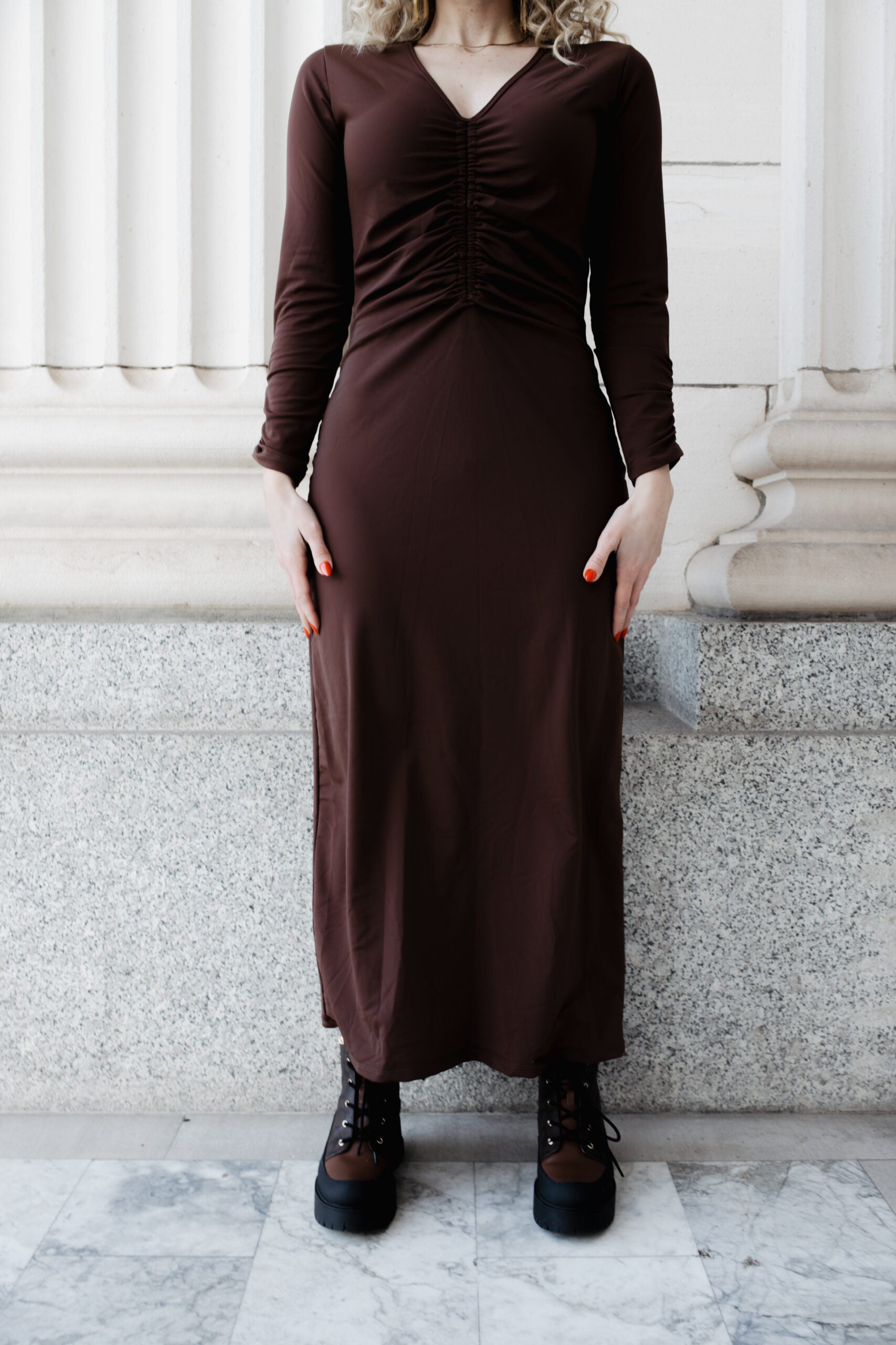Ruched Dress: Chocolate