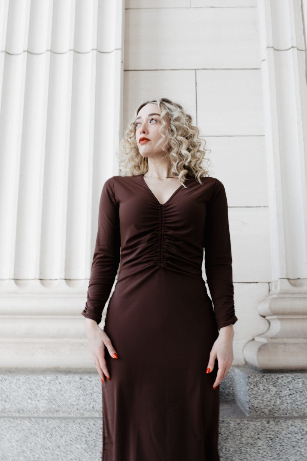 Ruched Dress: Chocolate