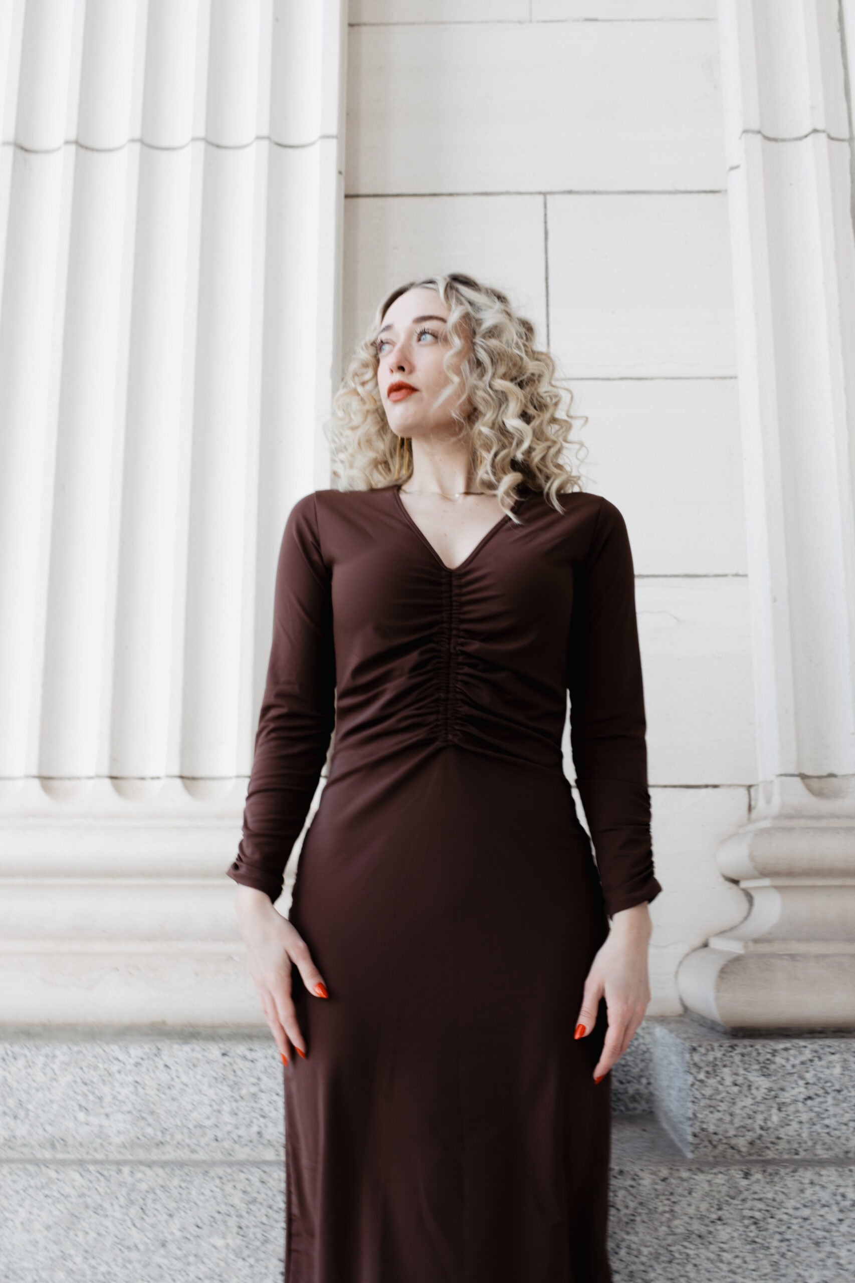 Ruched Dress: Chocolate