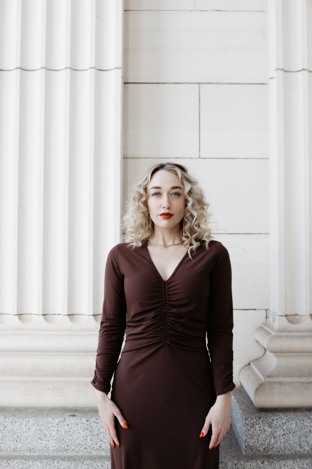 Ruched Dress: Chocolate