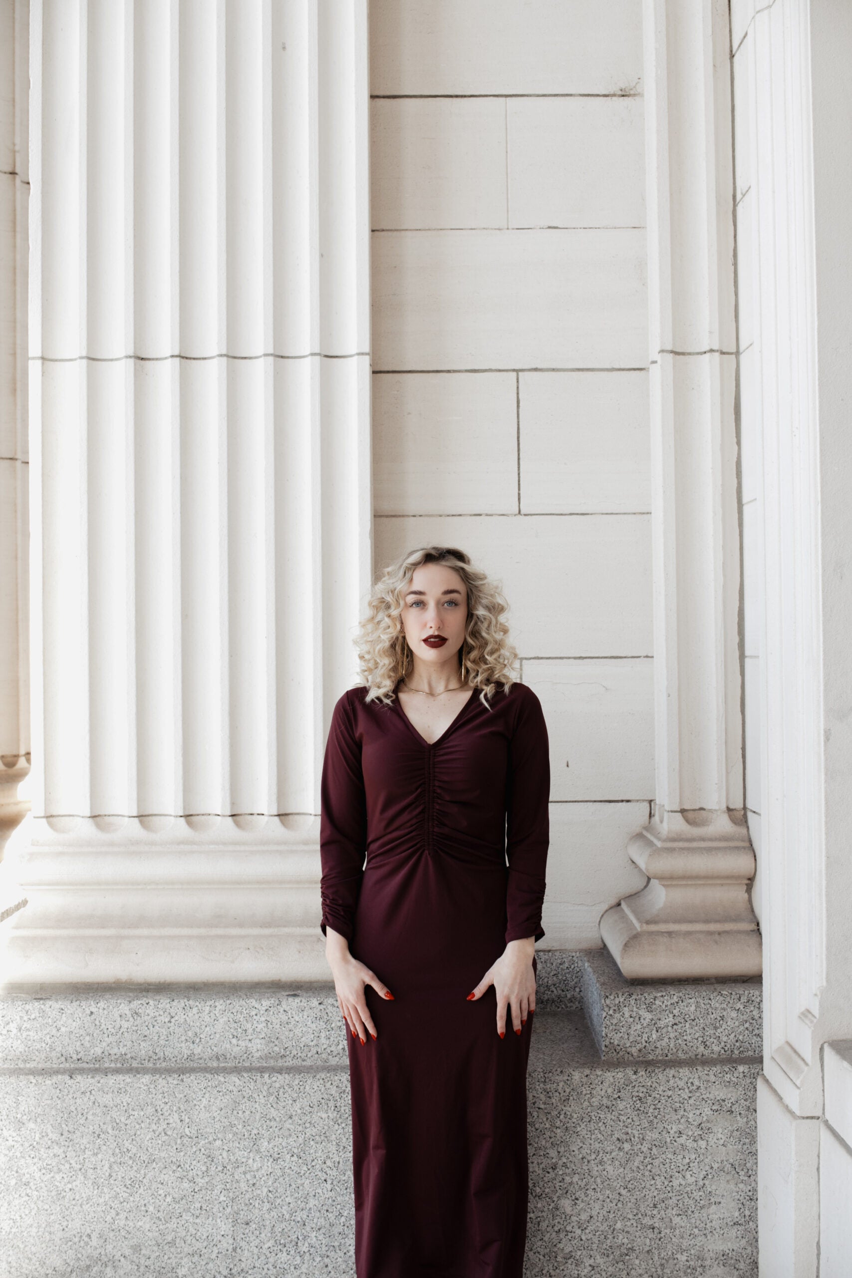 Ruched Dress: Cranberry