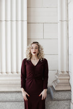 Ruched Dress: Cranberry