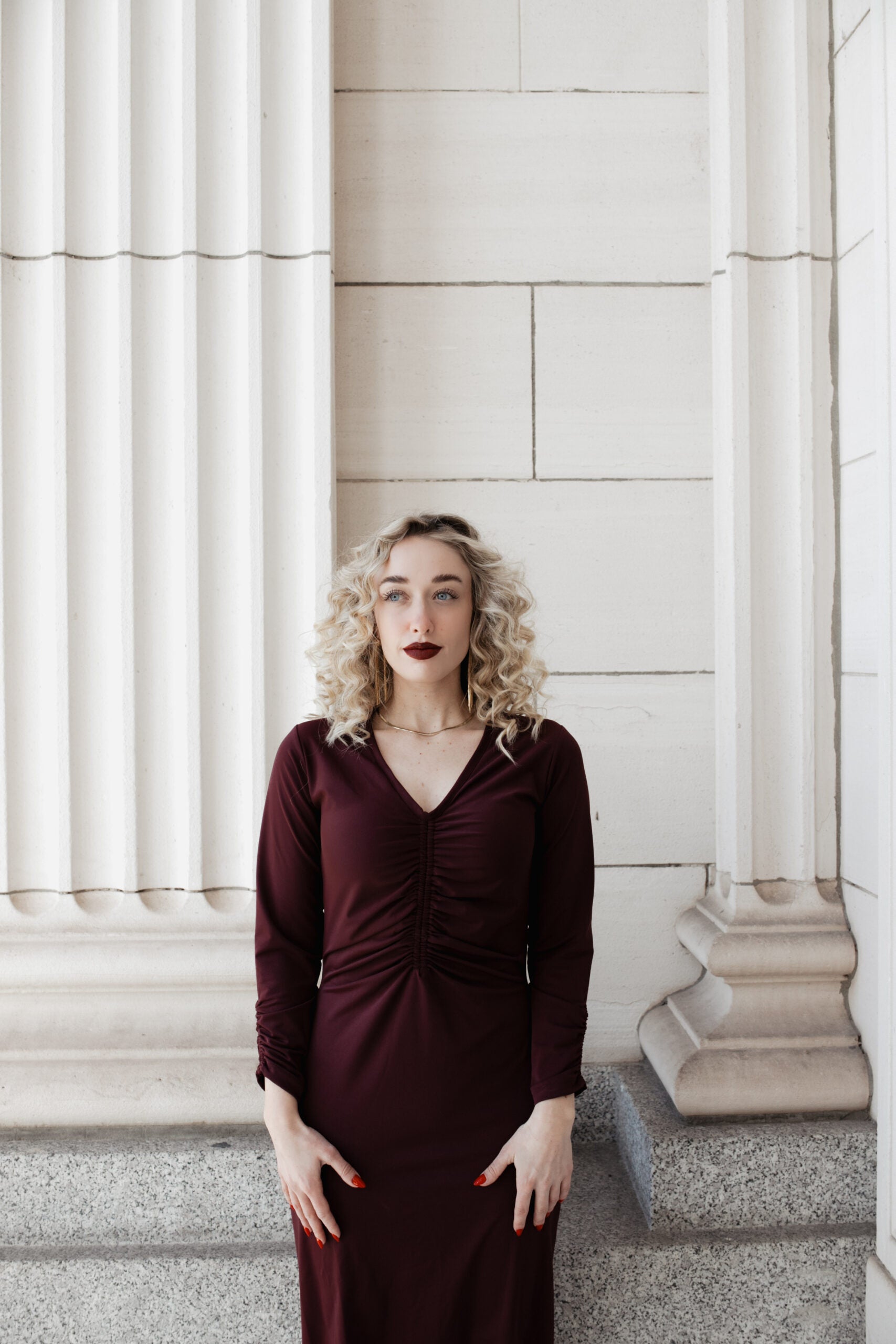 Ruched Dress: Cranberry