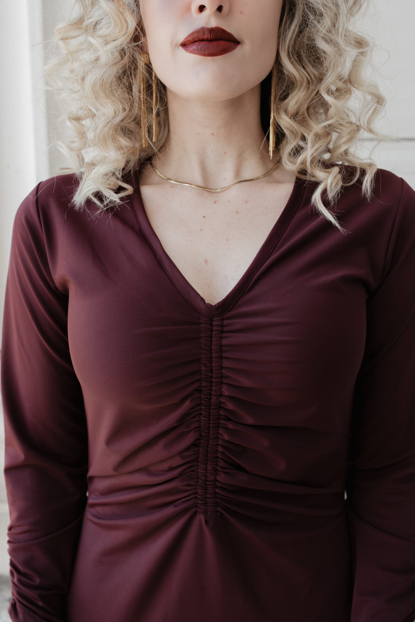 Ruched Dress: Cranberry