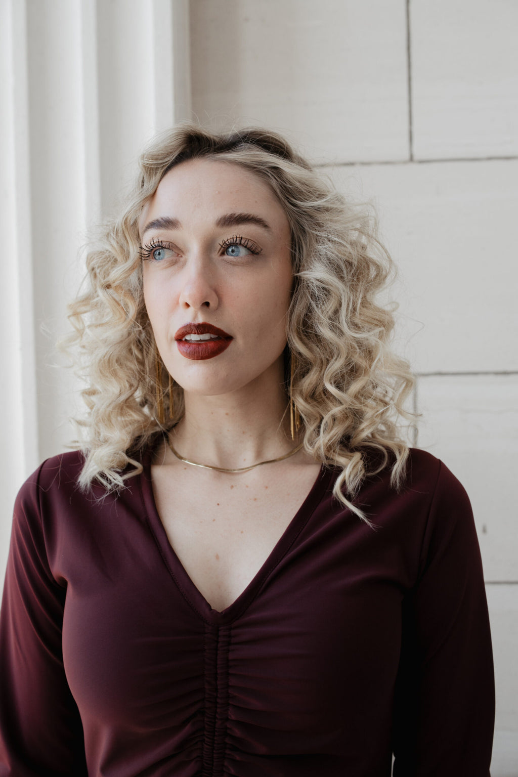 Ruched Dress: Cranberry