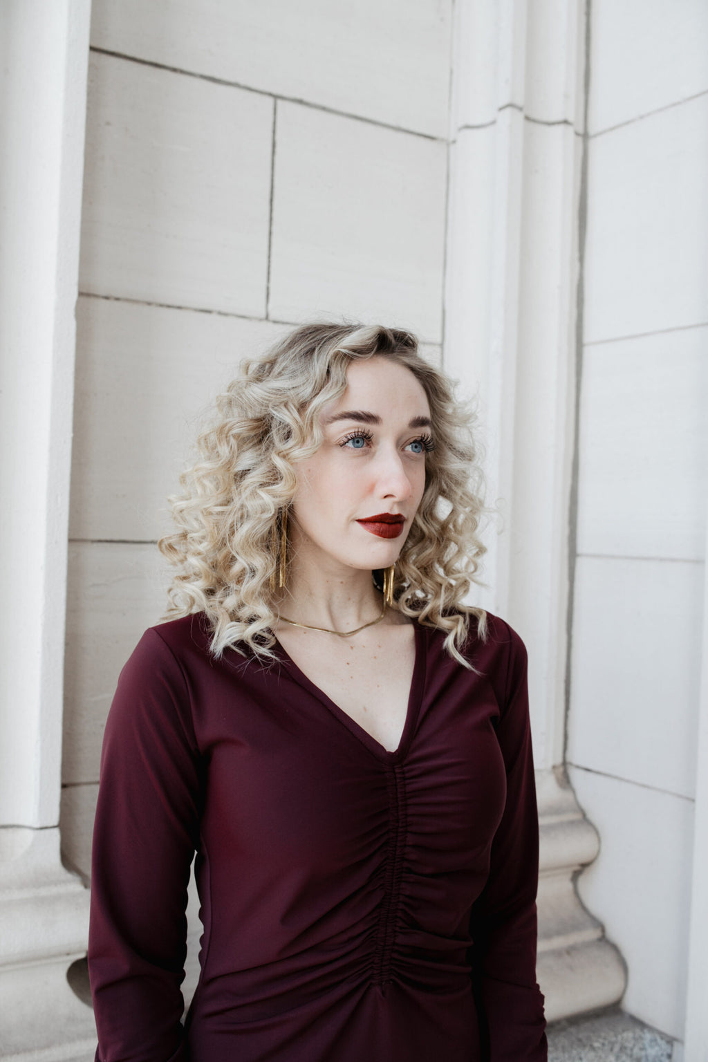 Ruched Dress: Cranberry