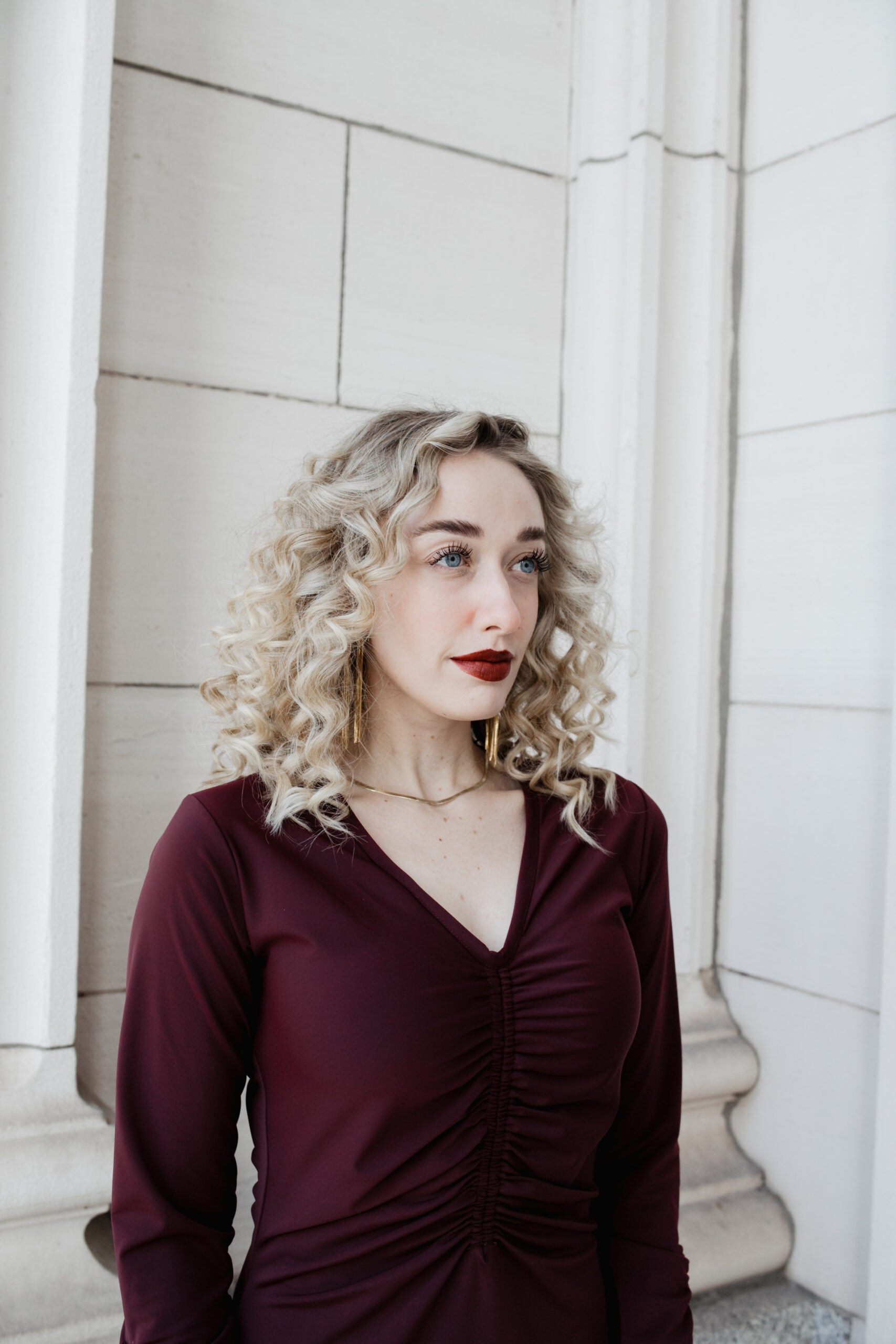 Ruched Dress: Cranberry