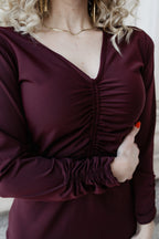 Ruched Dress: Cranberry
