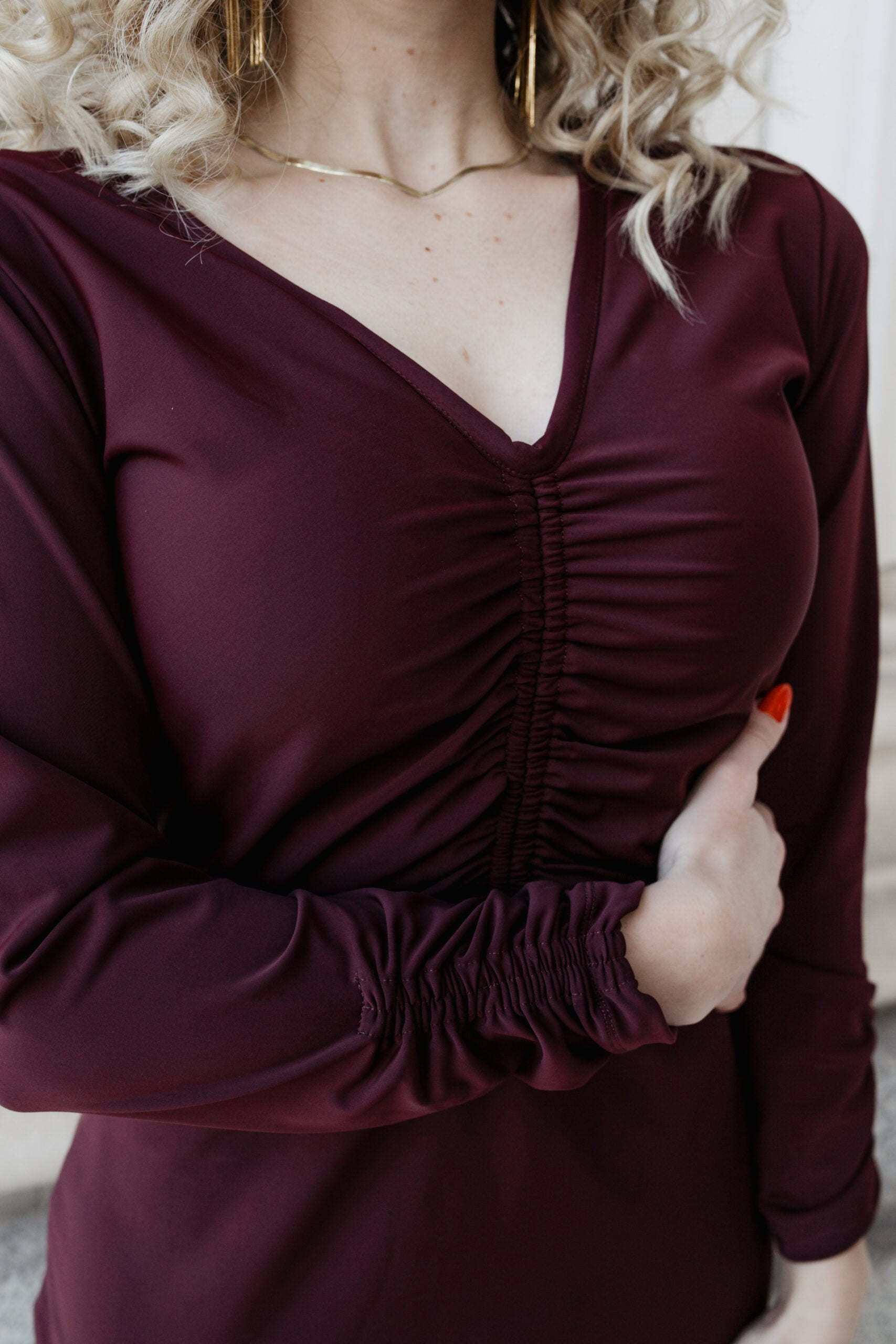 Ruched Dress: Cranberry