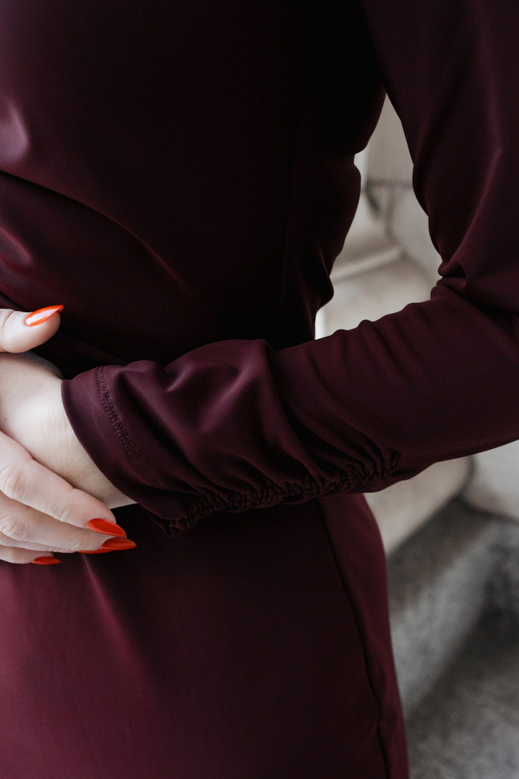 Ruched Dress: Cranberry