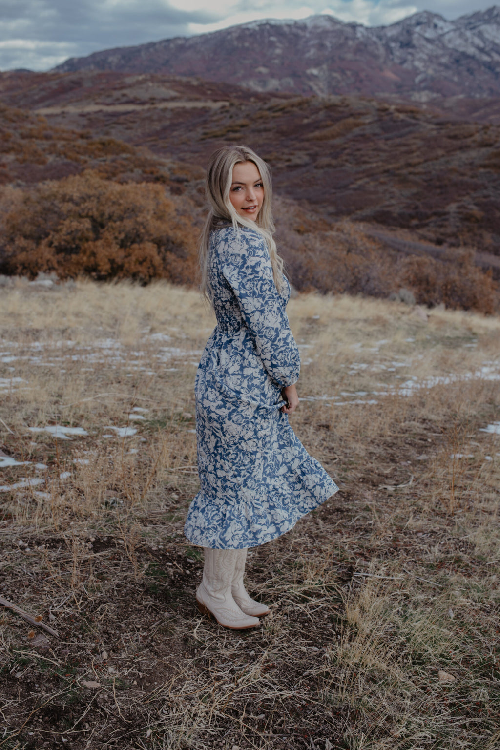 Blue Floral Midi Dress