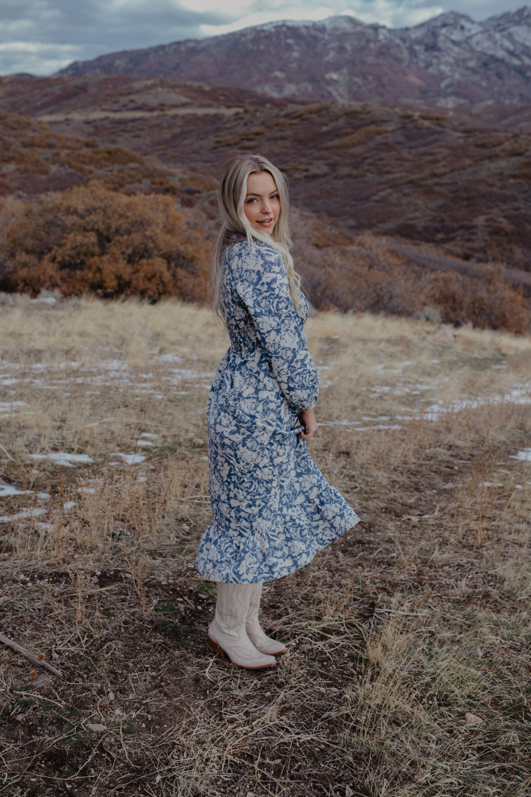 Blue Floral Midi Dress